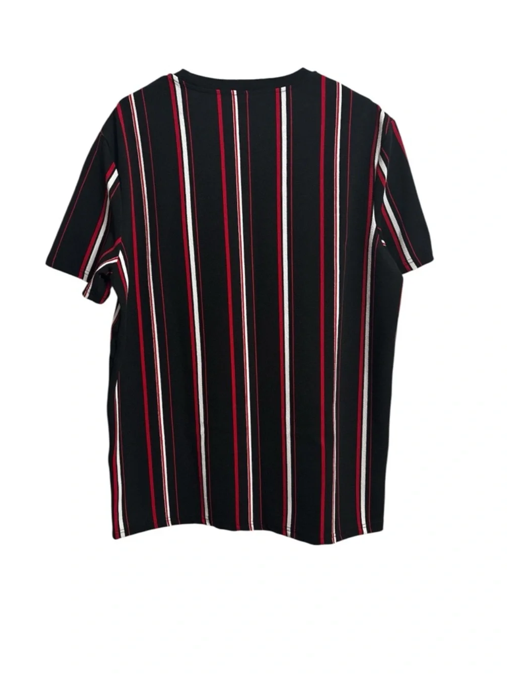 SHEIN Black Red White Vertical Stripe Men’s Crewneck Tee